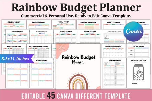 Download Rainbow Budget Planner for Canva KDP - Canva Collection