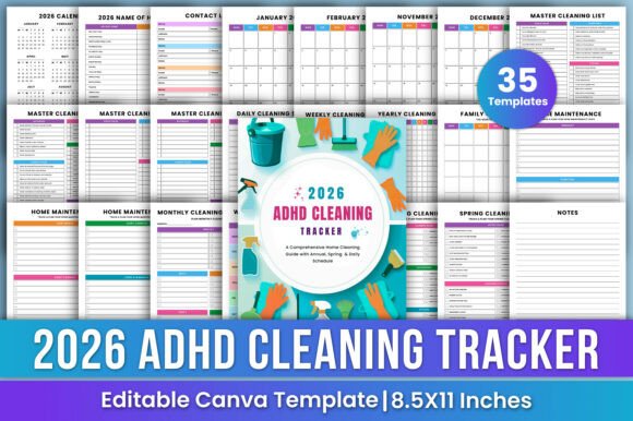 Download 2026 ADHD Cleaning Tracker Bundle Canva - Canva Collection