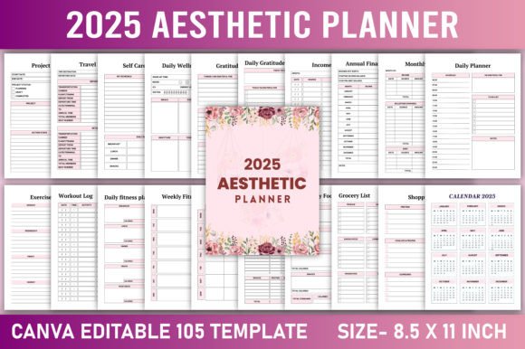 Download Editable 2025 Aesthetic Planner Canva - Canva Collection