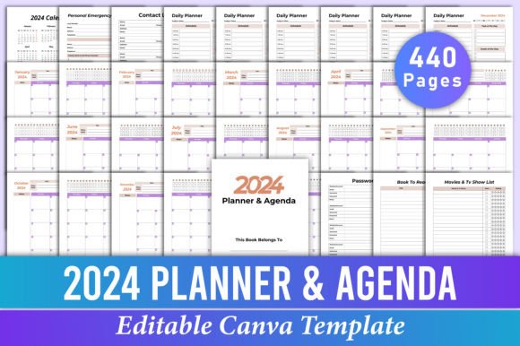 Download 2024 Planner &amp; Agenda Canva Kdp Interior - Canva Collection