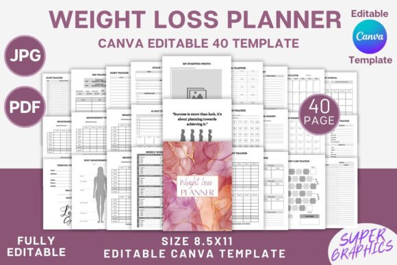 Download Weight Loss Planner Bundle Canva KDP - Canva Collection